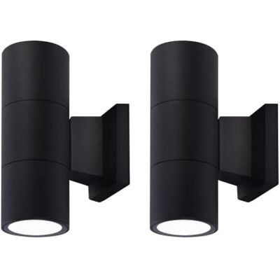 wonderlamp Pack 2 Aplique de pared 2 Luces GU10 exterior Chill, 65W, Impermeable IP44, Lámpara Exterior Moderno, Cilíndrico, Negro wonderlamp Pack 2 Aplique de pared 2 Luces GU10 exterior Chill, 65W, Impermeable IP44, Lámpara Exterior Moderno, Cilíndrico, Negro
