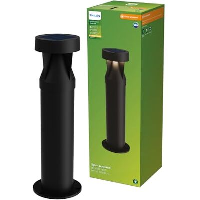 Philips Avery Bolardo de Exterior Solar LED, Luz Blanca Cálida, 2700 K, 200 lm, IP44, Resistente a la intemperie, negro Philips Avery Bolardo de Exterior Solar LED, Luz Blanca Cálida, 2700 K, 200 lm, IP44, Resistente a la intemperie, negro