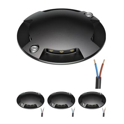 ledscom.de Lámpara de suelo con 4 LED, señalización de recorrido RUNDA para exteriores, IP67, 4 luces, negra, redonda, 70 mm de diámetro, blanco cálido ledscom.de Lámpara de suelo con 4 LED, señalización de recorrido RUNDA para exteriores, IP67, 4 luces, negra, redonda, 70 mm de diámetro, blanco cálido