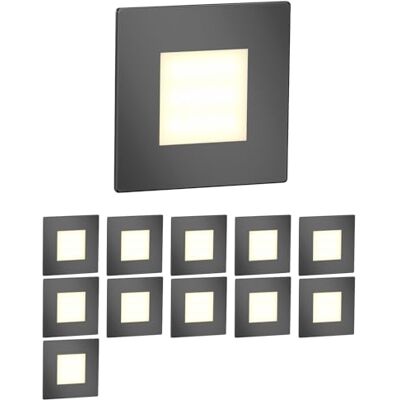 ledscom.de 12 luces LED para escaleras/luces empotradas en pared FEX para interior y exterior, cuadradas, color antracita, 85 x 85 mm, blanco cálido ledscom.de 12 luces LED para escaleras/luces empotradas en pared FEX para interior y exterior, cuadradas, color antracita, 85 x 85 mm, blanco cálido