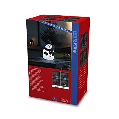 Konstsmide Muñeco de nieve LED de plástico, cambio de color, 1 diodo RGB, 4,5 V, exterior (IP44), cable negro Konstsmide Muñeco de nieve LED de plástico, cambio de color, 1 diodo RGB, 4,5 V, exterior (IP44), cable negro