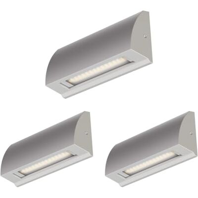 ledscom.de 3x Aplique LED/Luz de escalera SEGIN para exteriores, IP54, plano, downlight, gris mate, angular, 3,8 W, 265lm, blanco cálido ledscom.de 3x Aplique LED/Luz de escalera SEGIN para exteriores, IP54, plano, downlight, gris mate, angular, 3,8 W, 265lm, blanco cálido