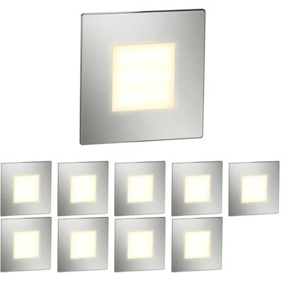 ledscom.de Juego de 10 luces LED para escaleras/luces empotradas en pared FEX para interior y exterior, forma cuadrada, acero inoxidable, 85 x 85 mm, blanco cálido ledscom.de Juego de 10 luces LED para escaleras/luces empotradas en pared FEX para interior y exterior, forma cuadrada, acero inoxidable, 85 x 85 mm, blanco cálido