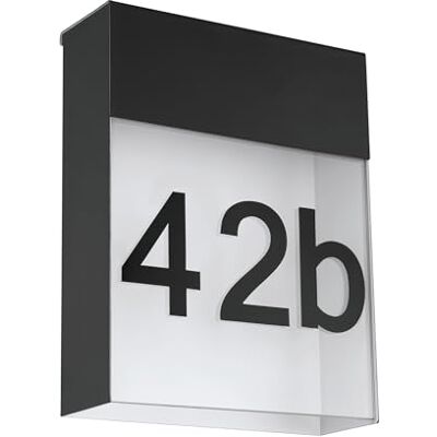 Eglo Lámpara LED de pared para exterior, 1 foco, incluye números de casa, lámpara de pared de acero y cristal, color: antracita, blanco, IP44 Eglo Lámpara LED de pared para exterior, 1 foco, incluye números de casa, lámpara de pared de acero y cristal, color: antracita, blanco, IP44