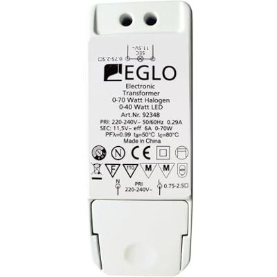 Eglo Transformador led halógeno, transformador para led: 0-40 vatios, halógeno: 0-70 vatios, controlador regulable Eglo Transformador led halógeno, transformador para led: 0-40 vatios, halógeno: 0-70 vatios, controlador regulable