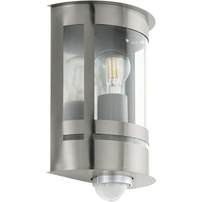 Eglo Lámpara de pared exterior Tribano, aplique para exteriores, lámpara de acero galvanizado en acero inoxidable, plástico transparente, luz exterior con casquillo E27, IP44 Eglo Lámpara de pared exterior Tribano, aplique para exteriores, lámpara de acero galvanizado en acero inoxidable, plástico transparente, luz exterior con casquillo E27, IP44