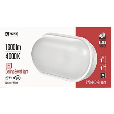 EMOS Lámpara de techo LED, ovalada, blanco, 20 W, luz blanca neutra, 270 x 145 x 81 mm EMOS Lámpara de techo LED, ovalada, blanco, 20 W, luz blanca neutra, 270 x 145 x 81 mm