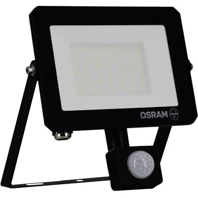 OSRAM Foco LED LUX moderno de 30 W, 2700 lm, 6500 K, para exterior, con sensor, IP65, aluminio negro, cristal esmerilado. OSRAM Foco LED LUX moderno de 30 W, 2700 lm, 6500 K, para exterior, con sensor, IP65, aluminio negro, cristal esmerilado.