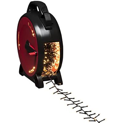 Konstsmide Micro LED Compactlights Guirnalda de luces led con enrollador de cable, 1200 diodos de luz blanca cálida, 30 V, exterior (IP44), cable negro Konstsmide Micro LED Compactlights Guirnalda de luces led con enrollador de cable, 1200 diodos de luz blanca cálida, 30 V, exterior (IP44), cable negro