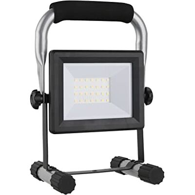Gefom Proyector de obra LED de 20 W, estructura de aluminio, resistente al agua IP65, cable HO5RN-F 3G1 mm², longitud 180 cm Gefom Proyector de obra LED de 20 W, estructura de aluminio, resistente al agua IP65, cable HO5RN-F 3G1 mm², longitud 180 cm