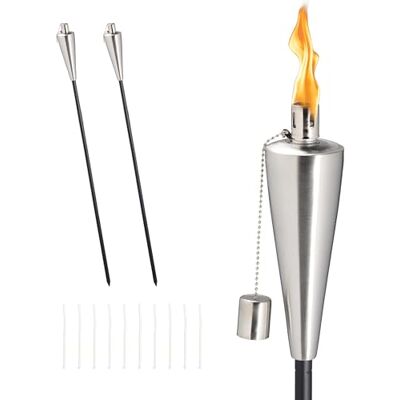 Relaxdays Set de 3 antorchas de jardín, Acero Inoxidable, antorchas de Aceite, Altura Variable, repuestos, Negro/Plata Relaxdays Set de 3 antorchas de jardín, Acero Inoxidable, antorchas de Aceite, Altura Variable, repuestos, Negro/Plata