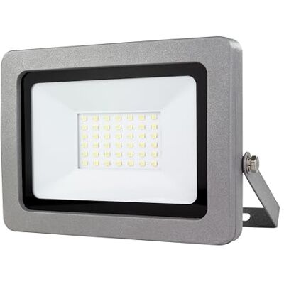 REV Foco LED exterior FLARE – IP65, 30 W, 2550 lúmenes, 6500 K, ideal para entradas de patio, garajes y entradas, color plateado REV Foco LED exterior FLARE – IP65, 30 W, 2550 lúmenes, 6500 K, ideal para entradas de patio, garajes y entradas, color plateado