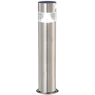 Velamp Bolardo solar de 150 lúmenes, en acero, con detector de movimiento Velamp Bolardo solar de 150 lúmenes, en acero, con detector de movimiento