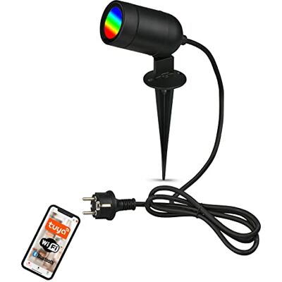 Briloner Leuchten Luces de camino, Foco de jardín LED inteligente con pincho, Aplique de pared RGB Wi-Fi, Control por voz, Iluminación de jardín IP65, 120 x 60 x 265 mm Briloner Leuchten Luces de camino, Foco de jardín LED inteligente con pincho, Aplique de pared RGB Wi-Fi, Control por voz, Iluminación de jardín IP65, 120 x 60 x 265 mm