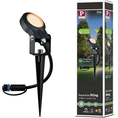 Paulmann Lum.exterior LED Plug & Shine, refl.jardín Sting foco indiv., resp.insectos IP67 2200K 6,3W antracita, red., regulable, luz dorada, alu Paulmann Lum.exterior LED Plug & Shine, refl.jardín Sting foco indiv., resp.insectos IP67 2200K 6,3W antracita, red., regulable, luz dorada, alu