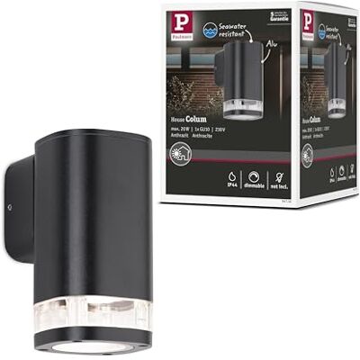 Paulmann Luminaria exterior, aplique Colum resistente al agua de mar IP44 80x112 mm máx. 20W 230 V antracita aluminio, sin lámpara GU10 Paulmann Luminaria exterior, aplique Colum resistente al agua de mar IP44 80x112 mm máx. 20W 230 V antracita aluminio, sin lámpara GU10