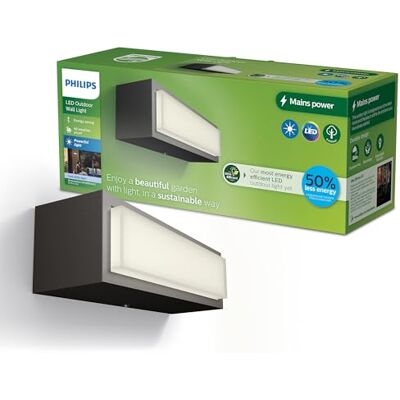 Philips Lighting: Aplique pared Exterior Ultraeficiente Stratosphere, 3.8W, 4000K luz blanca neutra, Antracita, resistente intemperie IP44 Philips Lighting: Aplique pared Exterior Ultraeficiente Stratosphere, 3.8W, 4000K luz blanca neutra, Antracita, resistente intemperie IP44
