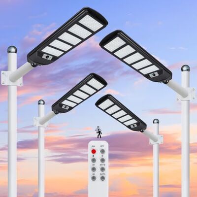 Aigostar - 4Uds 300W Farola solar LED exterior con sensor de movimiento, mando a distancia, 3000LM luz blanca. Foco solar LED potentes con temporizador, impermeable protección IP65. No incluye soporte Aigostar - 4Uds 300W Farola solar LED exterior con sensor de movimiento, mando a distancia, 3000LM luz blanca. Foco solar LED potentes con temporizador, impermeable protección IP65. No incluye soporte