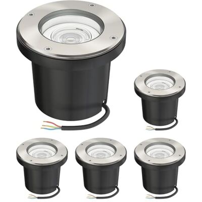 ledscom.de 5 luminarias empotradas en el suelo BOFU para exterior, orientables, de acero inoxidable, redondas, IP67, 150 mm de diámetro, con lámpara LED incluida (blanco cálido, 5,4 W, 510 lm, ledscom.de 5 luminarias empotradas en el suelo BOFU para exterior, orientables, de acero inoxidable, redondas, IP67, 150 mm de diámetro, con lámpara LED incluida (blanco cálido, 5,4 W, 510 lm,