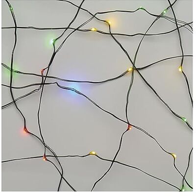 EMOS Guirnalda de luces LED multicolor para interior y exterior (IP44), 15 m de largo, para fiestas, Navidad, función de temporizador de 6 horas, fuente de alimentación y transformador, cable verde EMOS Guirnalda de luces LED multicolor para interior y exterior (IP44), 15 m de largo, para fiestas, Navidad, función de temporizador de 6 horas, fuente de alimentación y transformador, cable verde