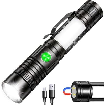 REHKITTZ Linterna LED Recargable, 2000 Lúmenes, Superbrillante Luz de Trabajo COB Magnética, Zoom Ajustable, Compacta, Cuerpo de Aluminio Antigolpes, Resistente a Salpicaduras, 4 Modos REHKITTZ Linterna LED Recargable, 2000 Lúmenes, Superbrillante Luz de Trabajo COB Magnética, Zoom Ajustable, Compacta, Cuerpo de Aluminio Antigolpes, Resistente a Salpicaduras, 4 Modos