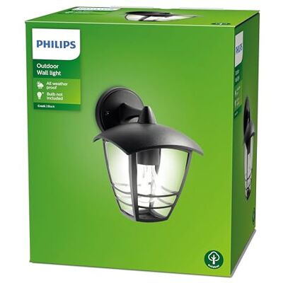Philips MyGarden Creek Aplique de exterior, con brazo, casquillo gordo E27, bombilla no incluida, 24 cm, negro Philips MyGarden Creek Aplique de exterior, con brazo, casquillo gordo E27, bombilla no incluida, 24 cm, negro