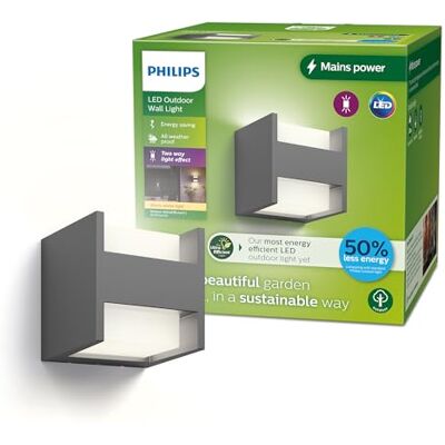 Philips Lighting: Aplique pared Exterior Ultraeficiente Arbour, 3.8W, 2700K, Antracita, resistente intemperie IP44 Philips Lighting: Aplique pared Exterior Ultraeficiente Arbour, 3.8W, 2700K, Antracita, resistente intemperie IP44