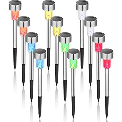 GIGALUMI Luces solares para el jardín, camino de luces LED para exteriores, de acero inoxidable, 12 unidades, Colored GIGALUMI Luces solares para el jardín, camino de luces LED para exteriores, de acero inoxidable, 12 unidades, Colored