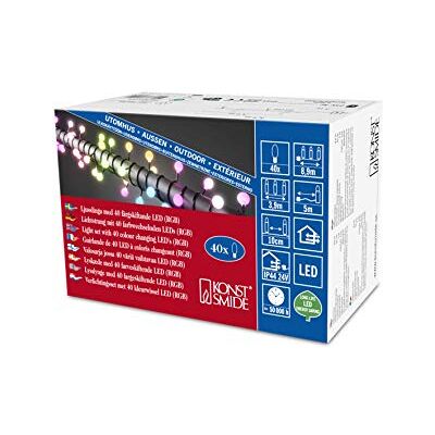 Konstsmide LED Globe Luz Cadena, diodos redondos grandes, con RGB Cambio de color, 40 RGB Diodos, transformador exterior de 24 V, cable negro 3694 – 500 Konstsmide LED Globe Luz Cadena, diodos redondos grandes, con RGB Cambio de color, 40 RGB Diodos, transformador exterior de 24 V, cable negro 3694 – 500