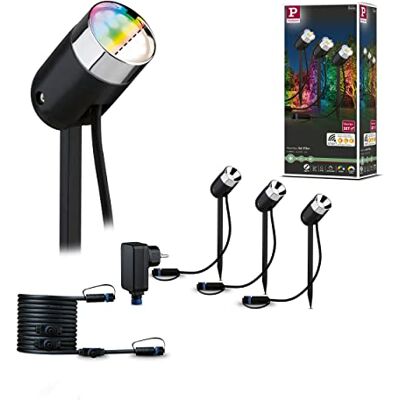 Paulmann Luminaria exterior Plug & Shine LED, foco ZigBee Pike, juego básico RGBW incl. 3x4,5 W, regulable, IP44, antracita, iluminación para jardín, plástico, blanco cálido 3000 K, 3 unidades Paulmann Luminaria exterior Plug & Shine LED, foco ZigBee Pike, juego básico RGBW incl. 3x4,5 W, regulable, IP44, antracita, iluminación para jardín, plástico, blanco cálido 3000 K, 3 unidades