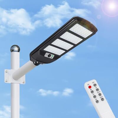 Aigostar 200W Farola solar LED exterior con sensor de movimiento, mando a distancia, 2000LM luz blanca. Foco solar LED potentes con temporizador, impermeable protección IP65. No incluye soporte Aigostar 200W Farola solar LED exterior con sensor de movimiento, mando a distancia, 2000LM luz blanca. Foco solar LED potentes con temporizador, impermeable protección IP65. No incluye soporte