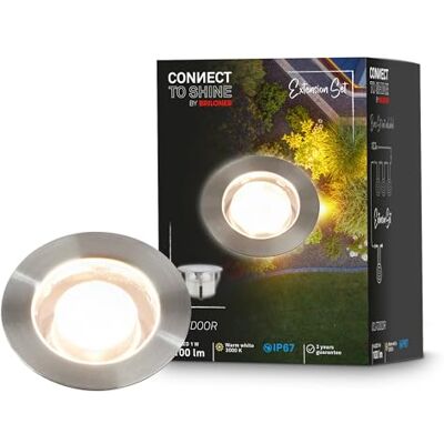 Briloner Connect to Shine 12V sistema jardín, foco LED empotrable suelo, juego extensión, IP67 contra inmersión temporal, 45 x 25 mm, plateado Briloner Connect to Shine 12V sistema jardín, foco LED empotrable suelo, juego extensión, IP67 contra inmersión temporal, 45 x 25 mm, plateado