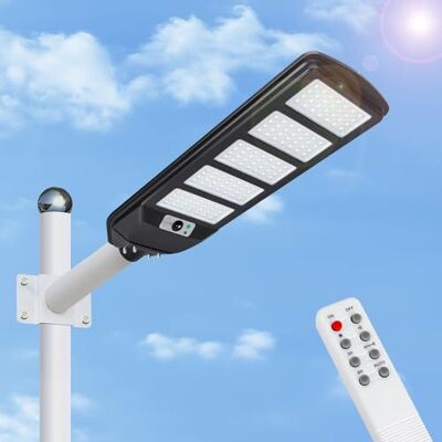 Aigostar 300W Farola solar LED exterior con sensor de movimiento, mando a distancia, 3000LM luz blanca. Foco solar LED potentes con temporizador, impermeable protección IP65. No incluye soporte Aigostar 300W Farola solar LED exterior con sensor de movimiento, mando a distancia, 3000LM luz blanca. Foco solar LED potentes con temporizador, impermeable protección IP65. No incluye soporte