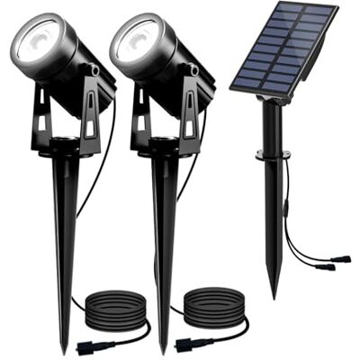 Sun Luces Solares Jardín 2 en 1 LED Foco con Panel Solar Blanco Frio 6000K 2 Nivels Brillo Ajustables Impermeable IP65 270º Gran Angular de Luz Iluminación Exterior para Camino Césped Entrada Sun Luces Solares Jardín 2 en 1 LED Foco con Panel Solar Blanco Frio 6000K 2 Nivels Brillo Ajustables Impermeable IP65 270º Gran Angular de Luz Iluminación Exterior para Camino Césped Entrada