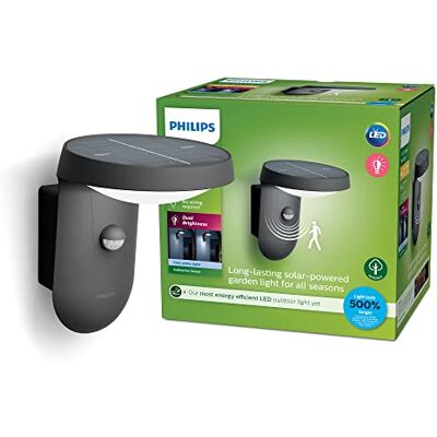 Philips Aplique exterior de pared Tyla 1.8W Luz Neutra 4000k, con sensor de movimiento y alimentación solar, protección IP44 Philips Aplique exterior de pared Tyla 1.8W Luz Neutra 4000k, con sensor de movimiento y alimentación solar, protección IP44
