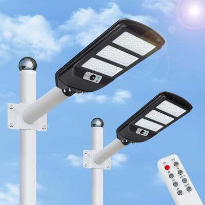 Aigostar 2Uds 150W Farola solar LED exterior con sensor de movimiento, mando a distancia, 1500LM luz blanca. Foco solar LED potentes con temporizador, impermeable protección IP65.No incluye soporte Aigostar 2Uds 150W Farola solar LED exterior con sensor de movimiento, mando a distancia, 1500LM luz blanca. Foco solar LED potentes con temporizador, impermeable protección IP65.No incluye soporte