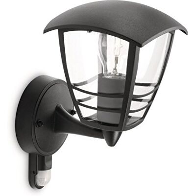 Philips Creek Aplique de pared con sensor de movimiento, iluminación exterior, 60 W, 220 V, casquillo E27, color negro Philips Creek Aplique de pared con sensor de movimiento, iluminación exterior, 60 W, 220 V, casquillo E27, color negro