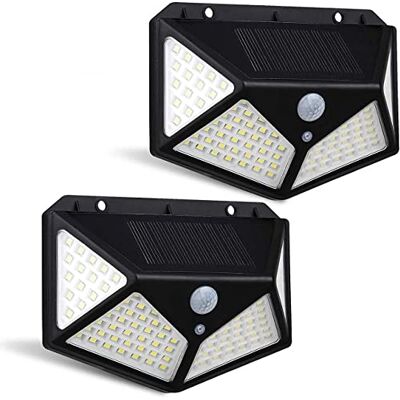 LEOFLA 2 focos de energía solar al aire libre con 100 LED con sensor de movimiento LEOFLA 2 focos de energía solar al aire libre con 100 LED con sensor de movimiento
