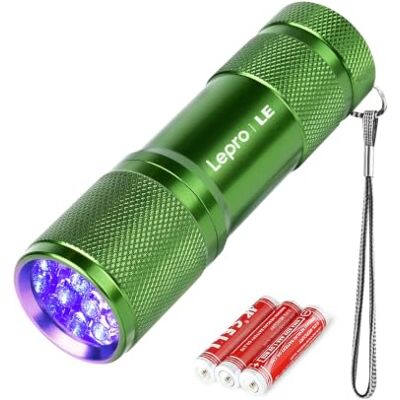 Lepro Linterna Ultravioleta 395nm con 9 LED, 3 AAA Pilas Incluidas, Verde Lepro Linterna Ultravioleta 395nm con 9 LED, 3 AAA Pilas Incluidas, Verde