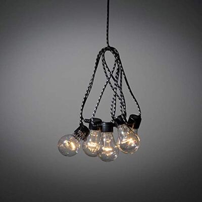 Konstsmide , 2382 – 720, cadena de luces LED, transparente, 10 bombillas transparentes, 80 diodos de color ámbar, transformador interior de 24 V_, color negro/blanca Cable de tela Konstsmide , 2382 – 720, cadena de luces LED, transparente, 10 bombillas transparentes, 80 diodos de color ámbar, transformador interior de 24 V_, color negro/blanca Cable de tela
