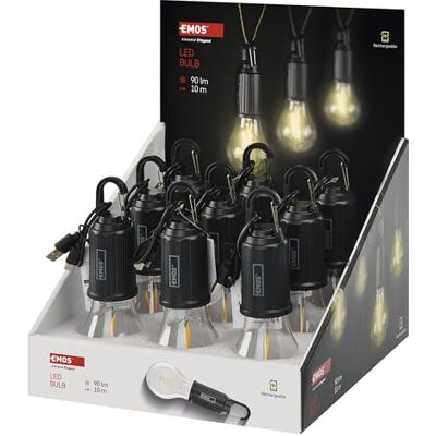 EMOS 9 bombillas LED recargables, impermeables, funciona con pilas, con gancho y 3 modos de iluminación, para exterior, jardín, camping, decoración, apagón, color negro EMOS 9 bombillas LED recargables, impermeables, funciona con pilas, con gancho y 3 modos de iluminación, para exterior, jardín, camping, decoración, apagón, color negro