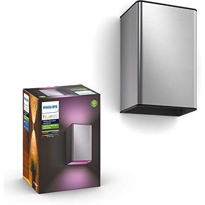 Philips Aplique inteligente de pared Hue Resonate, 8W, Luz Blanca y de Colores, apto para exterior (IP44) Compatible con Alexa y Google Home, color Acero Philips Aplique inteligente de pared Hue Resonate, 8W, Luz Blanca y de Colores, apto para exterior (IP44) Compatible con Alexa y Google Home, color Acero