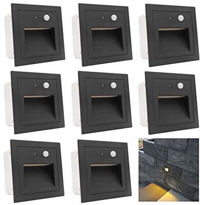 Arotelicht Arote 8 luces LED para escaleras con detector de movimiento, luz empotrada, luz de pared, reflector empotrado, lámpara de 230 V Arotelicht Arote 8 luces LED para escaleras con detector de movimiento, luz empotrada, luz de pared, reflector empotrado, lámpara de 230 V