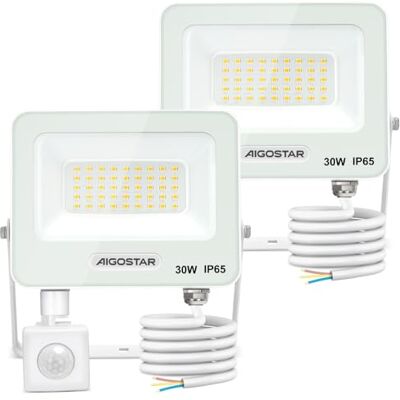 Aigostar 30W Foco LED Exterior con Sensor Movimiento PIR Blanco,2 piezas,2750LM Super Brillo Proyector LED Interior, IP65 Impermeable,Blanco Natural 4000K,Luz de Seguridad para Jardín,Patio,Garaje Aigostar 30W Foco LED Exterior con Sensor Movimiento PIR Blanco,2 piezas,2750LM Super Brillo Proyector LED Interior, IP65 Impermeable,Blanco Natural 4000K,Luz de Seguridad para Jardín,Patio,Garaje