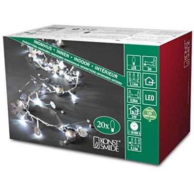 Konstsmide Guirnalda de luces LED en forma de bola (20 diodos blancos, transformador interno de 24 V, cable transparente), color plateado Konstsmide Guirnalda de luces LED en forma de bola (20 diodos blancos, transformador interno de 24 V, cable transparente), color plateado