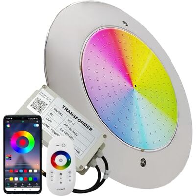 LED ATOMANT Foco de Piscina LED Acero 12W RGB IP68 Transformador y Mando Acero inoxidable, Montaje en superficie, Diametro 25cm LED ATOMANT Foco de Piscina LED Acero 12W RGB IP68 Transformador y Mando Acero inoxidable, Montaje en superficie, Diametro 25cm