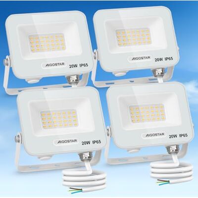Aigostar Foco LED Exterior 20w, 1650LM Foco Proyector LED, IP65 Impermeable Luz de Seguridad, Natural 4000K Luces led exterior, Para Jardín, Patio, Garaje, Paquete de 4 Aigostar Foco LED Exterior 20w, 1650LM Foco Proyector LED, IP65 Impermeable Luz de Seguridad, Natural 4000K Luces led exterior, Para Jardín, Patio, Garaje, Paquete de 4