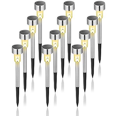 GIGALUMI Luces solares para el jardín, camino de luces LED para exteriores, de acero inoxidable, 12 unidades, (blanco cálido) GIGALUMI Luces solares para el jardín, camino de luces LED para exteriores, de acero inoxidable, 12 unidades, (blanco cálido)