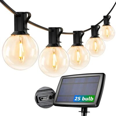 Lepro Guirnaldas Luces Exteriores Solar USB, 25+1 LEDs Bombillas G40, 7.62m Lepro Guirnaldas Luces Exteriores Solar USB, 25+1 LEDs Bombillas G40, 7.62m