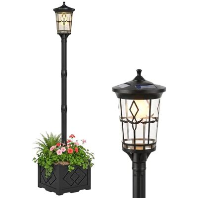 Outsunny Farola Solar Exterior de Jardín con Macetero 41,5x41,5x202,5 cm Outsunny Farola Solar Exterior de Jardín con Macetero 41,5x41,5x202,5 cm